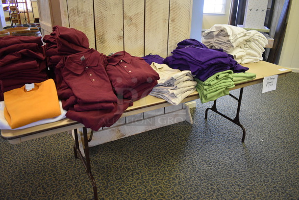 Folding Table w/ Shirts. 96x30x29. (yellow clothing store) - Image 6 of 6