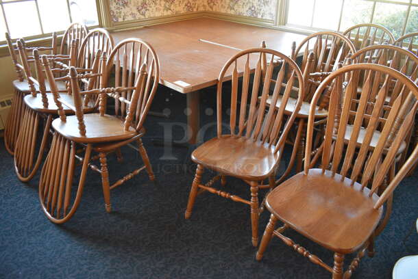 4 Wooden Tables w/ 16 Wooden Dining Chairs. 36x36x30. 18x17.5x37.5. 4 Times Your Bid! (main dining room)