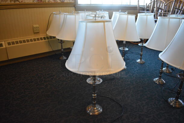 5 Silver Colored Countertop Lamps w/ Lampshades. 16.5x16.5x28.5. 5 Times Your Bid! (main dining room)