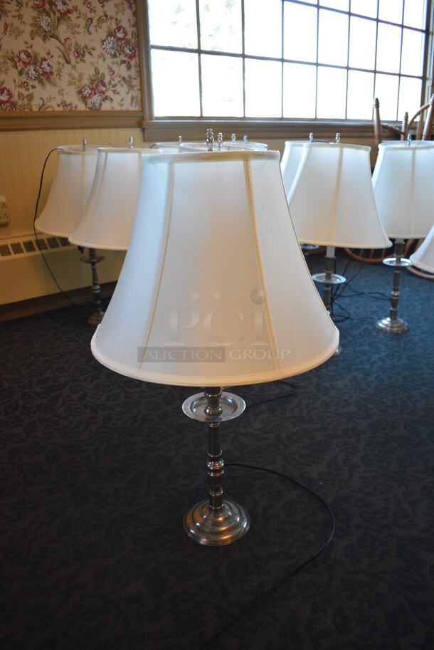 4 Silver Colored Countertop Lamps w/ Lampshades. 16.5x16.5x28.5. 4 Times Your Bid! (main dining room) - Image 2 of 6
