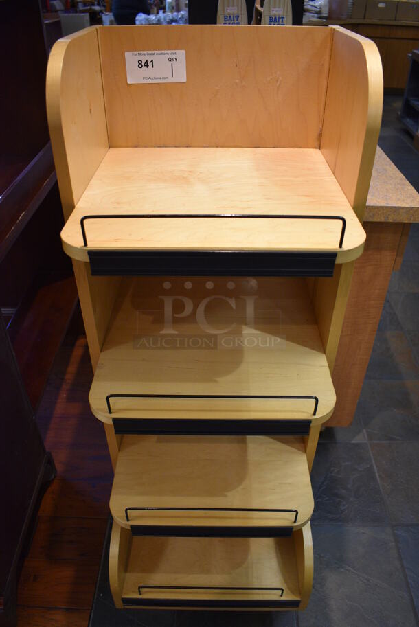Wood Pattern 4 Tier Shelving Unit. 17x19x48. (gift shop) - Image 1 of 4