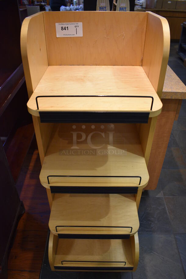 Wood Pattern 4 Tier Shelving Unit. 17x19x48. (gift shop)