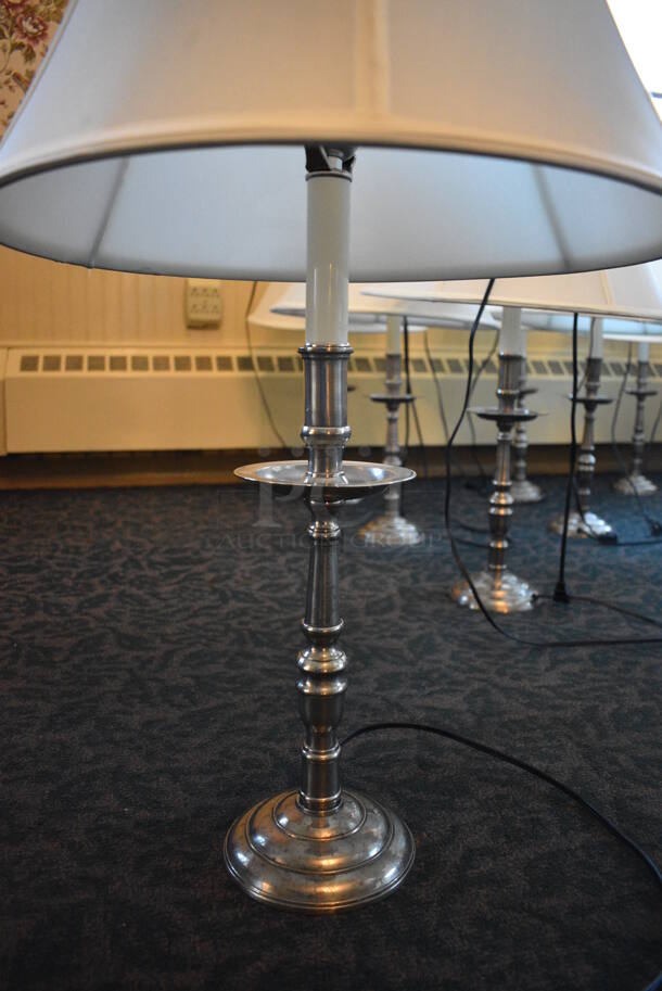 4 Silver Colored Countertop Lamps w/ Lampshades. 16.5x16.5x28.5. 4 Times Your Bid! (main dining room) - Image 3 of 6