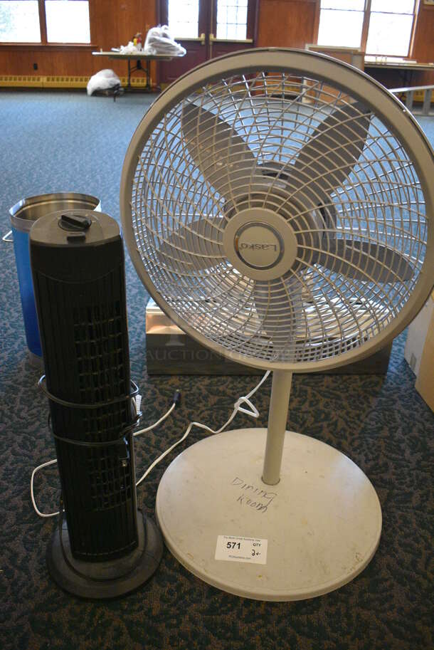 2 Floor Style Fans Including Lasko. 21x21x38, 10x10x28. 2 Times Your Bid! (ballroom)