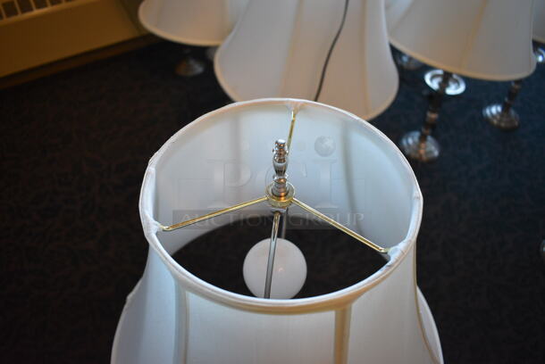 4 Silver Colored Countertop Lamps w/ Lampshades. 16.5x16.5x28.5. 4 Times Your Bid! (main dining room) - Image 4 of 6