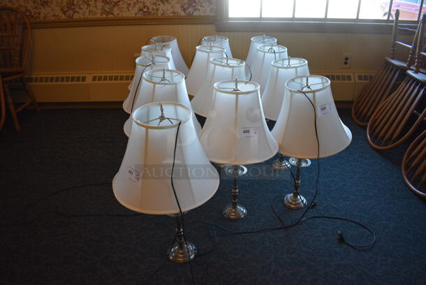 4 Silver Colored Countertop Lamps w/ Lampshades. 16.5x16.5x28.5. 4 Times Your Bid! (main dining room) - Image 6 of 6