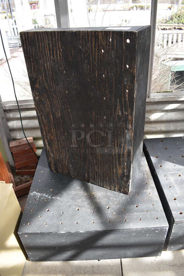 3 Black Wooden Stands. BUYER MUST REMOVE. 24x36x9, 32x32x13. 3 Times Your Bid! (greenhouse) - Image 2 of 4