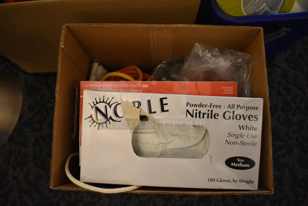 ALL ONE MONEY! Lot of 3 Bins of Various Items Including Cleaner, Gloves, Paper Towels and Lamp! (ballroom) - Image 2 of 5