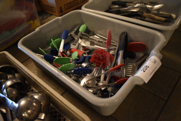 ALL ONE MONEY! Lot of Various Metal Tongs in Gray Poly Bus Bin. 15x22x5. (buffet) - Image 2 of 5