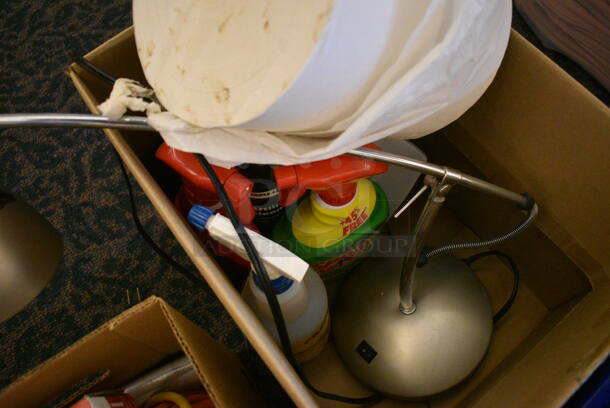 ALL ONE MONEY! Lot of 3 Bins of Various Items Including Cleaner, Gloves, Paper Towels and Lamp! (ballroom) - Image 5 of 5