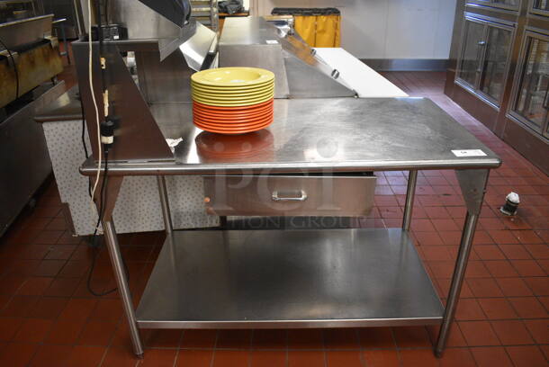 Stainless Steel Commercial Table w/ Drawer, Shelf and Stainless Steel Under Shelf. Does Not Include Contents. 53x30x51. (kitchen)