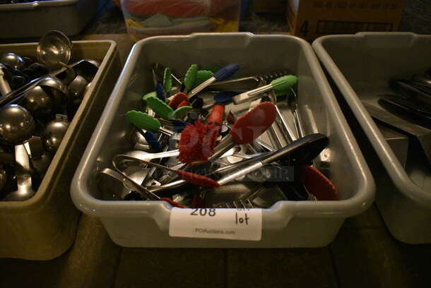 ALL ONE MONEY! Lot of Various Metal Tongs in Gray Poly Bus Bin. 15x22x5. (buffet) - Image 5 of 5