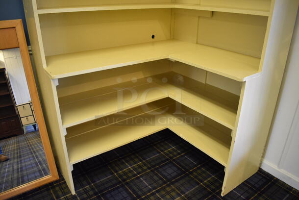 Yellow Wooden L Shaped Shelving Unit. BUYER MUST REMOVE. 50x41x86. (blue retail store) - Image 3 of 4