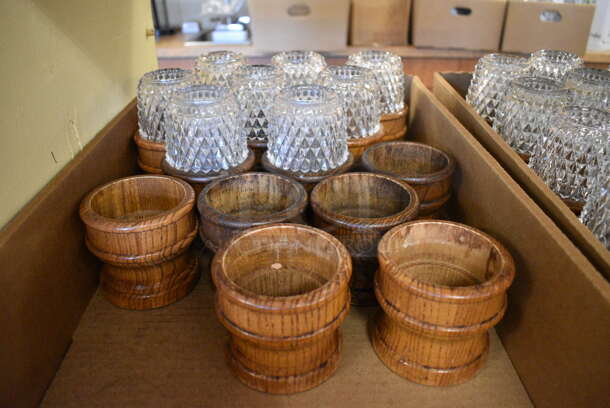 38 Wooden Bowls w/ 32 Glass Tops. 3.5x3.5x6. 38 Times Your Bid! (gift shop)