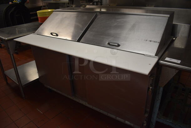Beverage Air Model SP60-24M Stainless Steel Commercial Sandwich Salad Prep Table Bain Marie Mega Top w/ Cutting Board on Commercial Casters. 115 Volts, 1 Phase. 60x36.5x46. Unit Was In Working Condition When Restaurant Closed. (kitchen) - Image 2 of 7