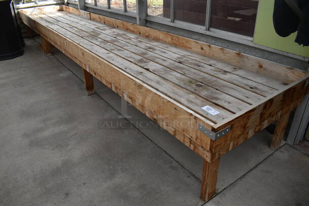 Wooden Stand. Comes In Two Pieces. BUYER MUST REMOVE. 66.5x37.5x23, 44.5x37.5x23. (greenhouse)