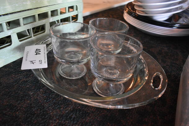 ALL ONE MONEY! Lot of 4 Glass Items; 3 Footed Bowls and Tray. 13x10x2. 3.5x3.5x4. (main dining room) - Image 3 of 3