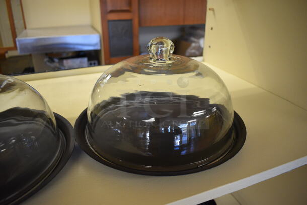 2 Black Cake Trays w/ Glass Dome Lids. 11x11x6.5. 2 Times Your Bid! (gift shop) - Image 2 of 3