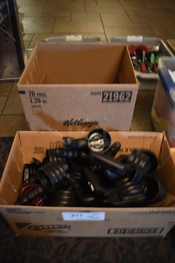 ALL ONE MONEY! Lot of 2 Boxes of Black Poly Lids w/ Handles. 5.5x3x6. (buffet) - Image 1 of 3