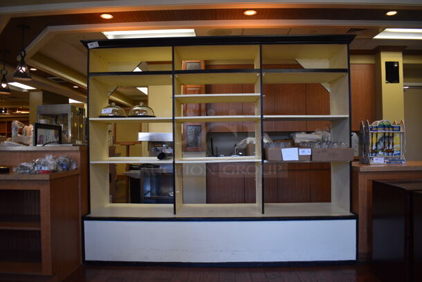 Black and White Wood Pattern Shelving Unit. BUYER MUST REMOVE. 100x28.5x81.5. (gift shop) - Image 2 of 3