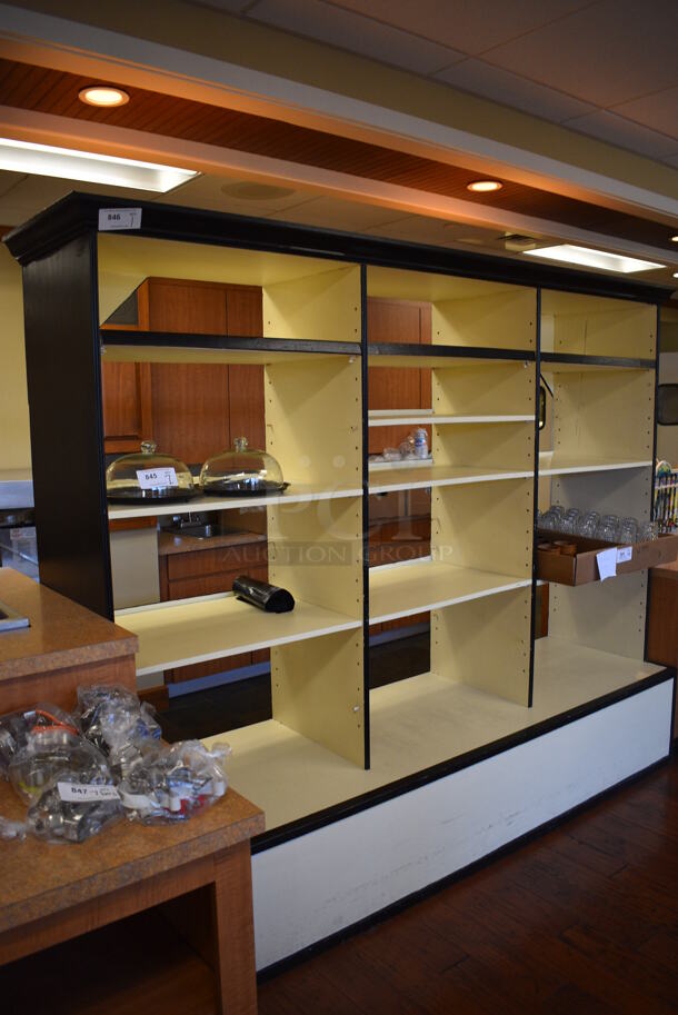 Black and White Wood Pattern Shelving Unit. BUYER MUST REMOVE. 100x28.5x81.5. (gift shop) - Image 3 of 3