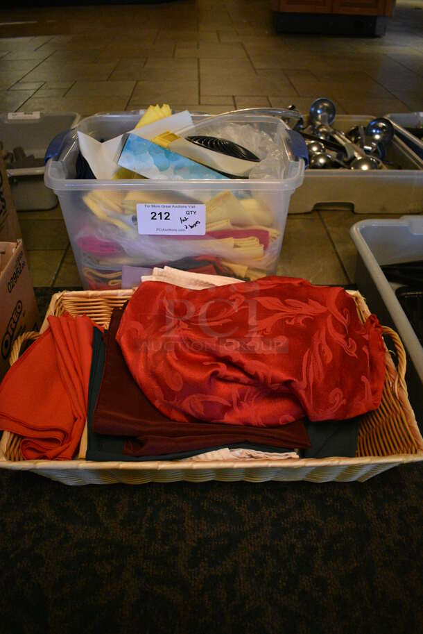 ALL ONE MONEY! Lot of Basket and Clear Bin w/ Various Fabrics! (buffet)
