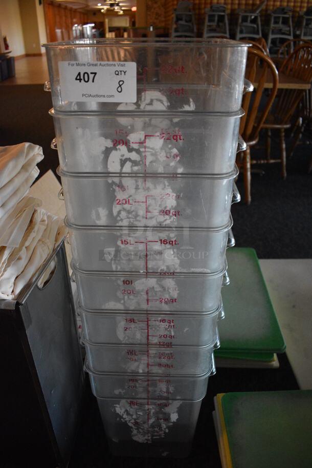 ALL ONE MONEY! Lot of 8 Clear Poly 22 Quart Containers! 12x11x16. (main dining room) - Image 1 of 3