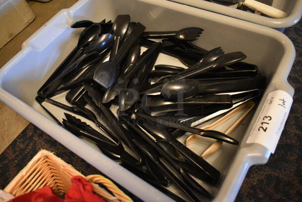 ALL ONE MONEY! Lot of Black Poly Tongs in Gray Poly Bus Bin! 15x22x5. (buffet) - Image 2 of 4