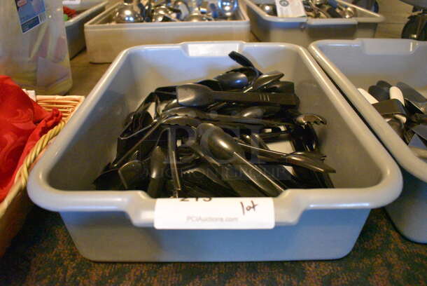 ALL ONE MONEY! Lot of Black Poly Tongs in Gray Poly Bus Bin! 15x22x5. (buffet) - Image 3 of 4