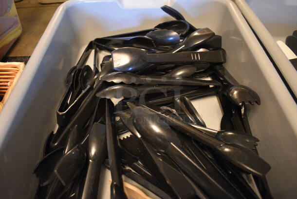 ALL ONE MONEY! Lot of Black Poly Tongs in Gray Poly Bus Bin! 15x22x5. (buffet) - Image 4 of 4