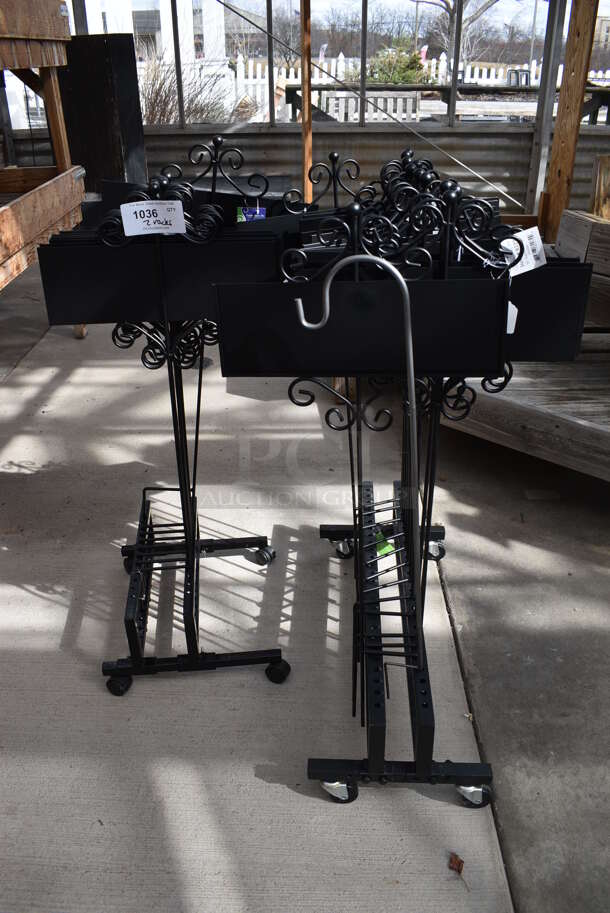 2 Racks of Black Metal Stands / Flower Basket Holders on Commercial Casters. Includes 15xx0.5x36. 2 Times Your Bid! (greenhouse)