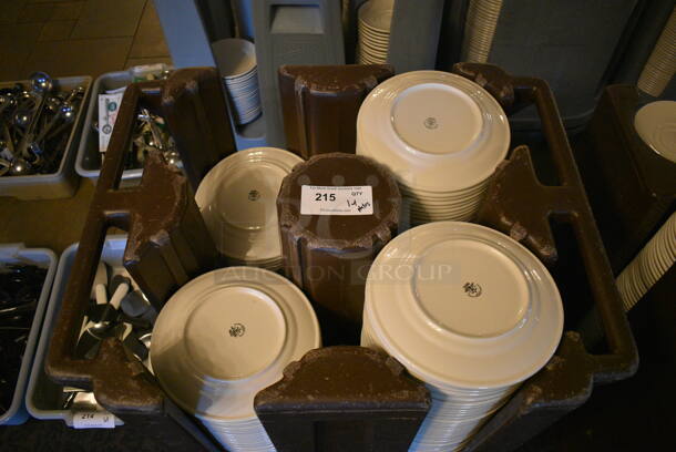 Brown Poly Dish Cart w/ Push Handles and White Ceramic Plates on Commercial Casters. 29x23x31.5. 9.75x9.75x1. (buffet) - Image 2 of 4