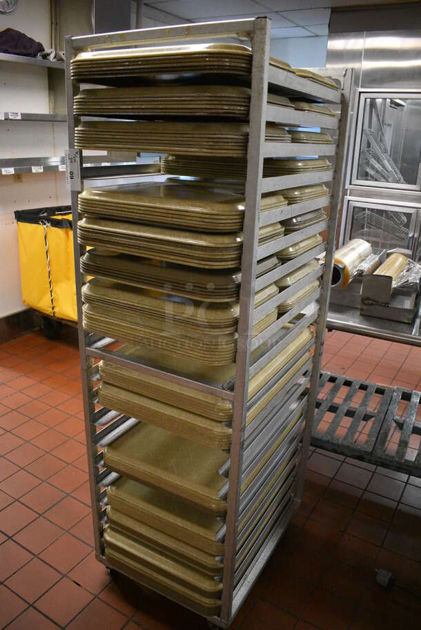 Metal Commercial Pan Transport Rack w/ 143 Various Trays on Commercial Casters. 20.5x26x68. 14x18x0.5, 18x26x1. (kitchen) - Image 3 of 6