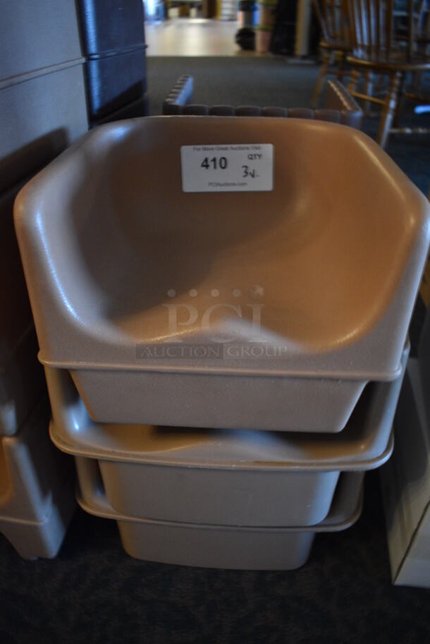 3 Various Tan Poly Booster Seats. Includes 11x11x8. 3 Times Your Bid! (main dining room)