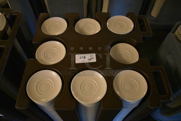 Brown Poly Dish Cart w/ Push Handles and White Ceramic Saucers on Commercial Casters. 27x24.5x31. 6.25x6.25x1. (buffet) - Image 2 of 5