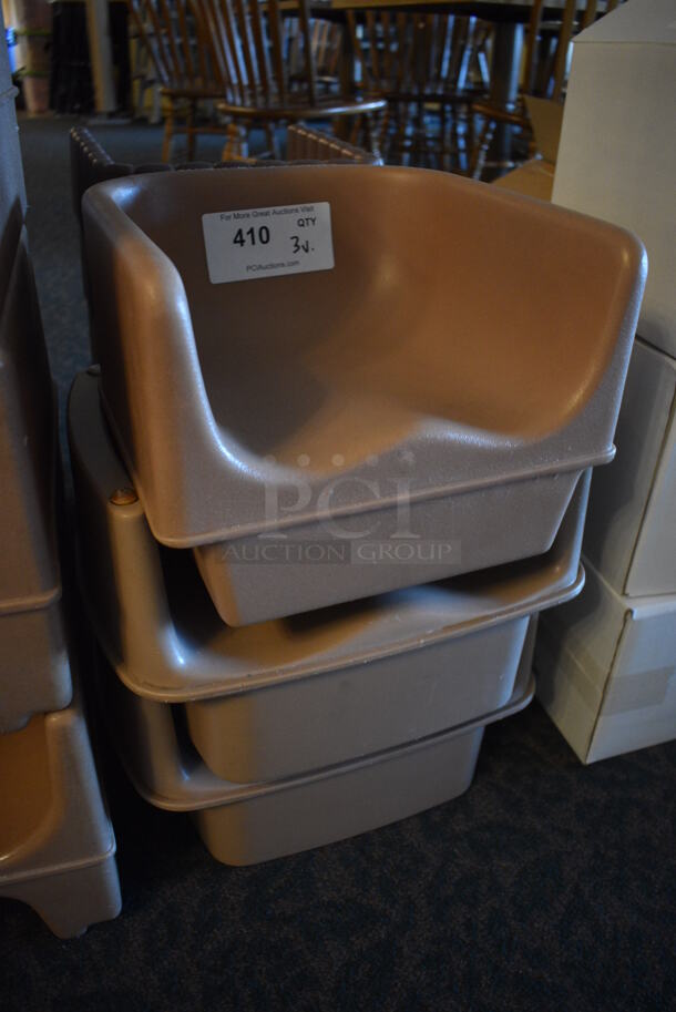 3 Various Tan Poly Booster Seats. Includes 11x11x8. 3 Times Your Bid! (main dining room) - Image 3 of 4
