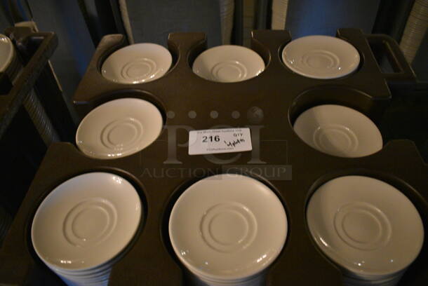 Brown Poly Dish Cart w/ Push Handles and White Ceramic Saucers on Commercial Casters. 27x24.5x31. 6.25x6.25x1. (buffet) - Image 4 of 5