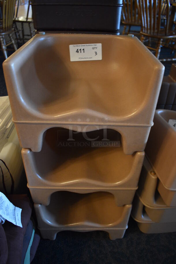 3 Brown / Tan Poly Booster Seats. 12.5x12x9. 3 Times Your Bid! (main dining room)