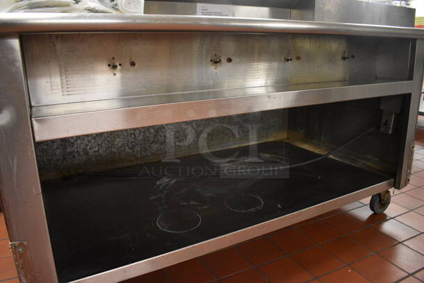 Stainless Steel Commercial Electric Powered 4 Bay Steam Table w/ Under Shelf and Bin of Various Paper Products on Commercial Casters. 64x36x46. Unit Was In Working Condition When Restaurant Closed. (kitchen) - Image 3 of 8
