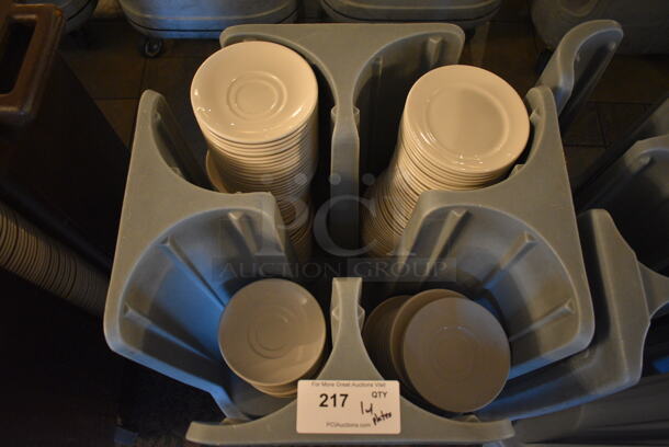 Metro PCD8 Blue Poly Dish Cart w/ White Ceramic Saucers and Plates on Commercial Casters. 20.5x20.5x30. 6.25x6.25x1. (buffet) - Image 2 of 5