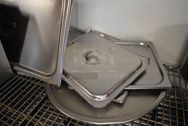 ALL ONE MONEY! Lot of Various Stainless Steel Drop In Bin Lids Including Full and Half Size in Metal Bin! (drop in bin kitchen) - Image 4 of 5
