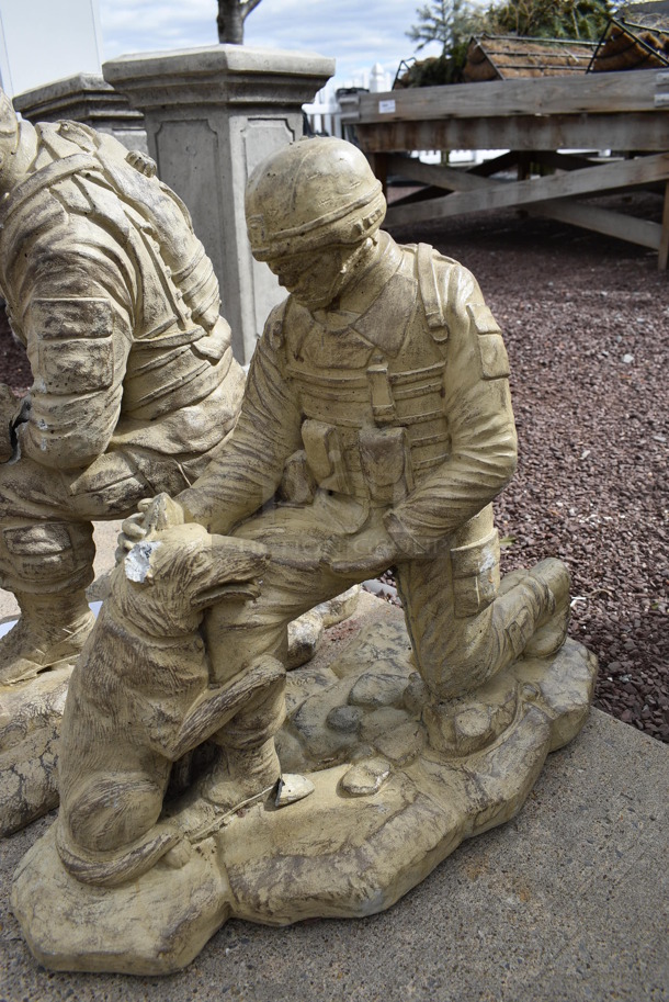 2 Various Stone Statues; Soldier w/ Cross and Soldier w/ Dog. 20x12x21, 20x10x18. 2 Times Your Bid! (greenhouse patio) - Image 4 of 5