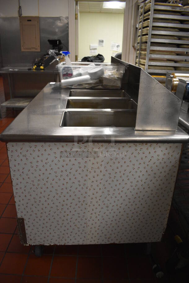 Stainless Steel Commercial Electric Powered 4 Bay Steam Table w/ Under Shelf and Bin of Various Paper Products on Commercial Casters. 64x36x46. Unit Was In Working Condition When Restaurant Closed. (kitchen) - Image 5 of 8