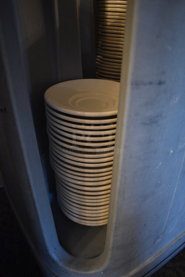 Metro PCD8 Blue Poly Dish Cart w/ White Ceramic Saucers and Plates on Commercial Casters. 20.5x20.5x30. 6.25x6.25x1. (buffet) - Image 4 of 5