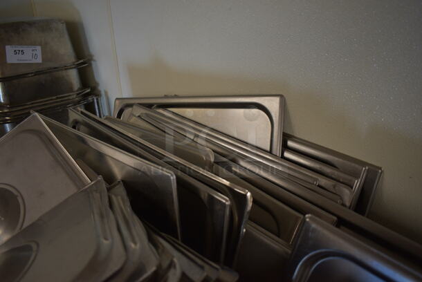 ALL ONE MONEY! Lot of Various Stainless Steel Drop In Bin Lids Including Full and Half Size in Metal Bin! (drop in bin kitchen) - Image 5 of 5