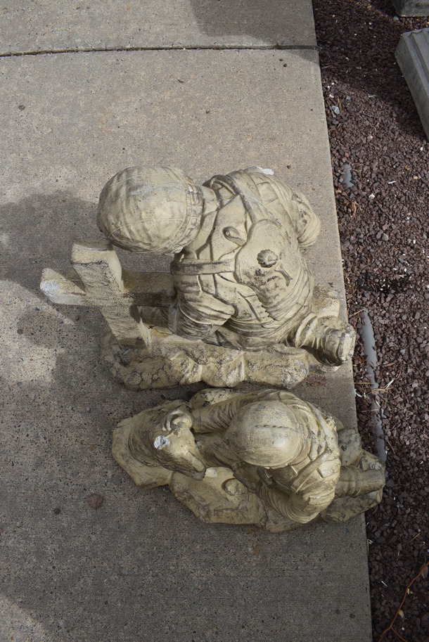 2 Various Stone Statues; Soldier w/ Cross and Soldier w/ Dog. 20x12x21, 20x10x18. 2 Times Your Bid! (greenhouse patio) - Image 5 of 5