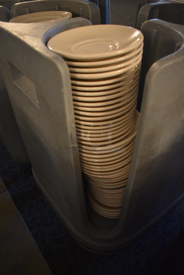 Metro PCD8 Blue Poly Dish Cart w/ White Ceramic Saucers and Plates on Commercial Casters. 20.5x20.5x30. 6.25x6.25x1. (buffet) - Image 5 of 5