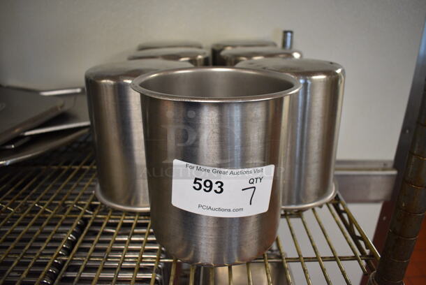 7 Stainless Steel Cylindrical Drop In Bins. 7x7x7.5. 7 Times Your Bid! (drop in bin kitchen) - Image 1 of 3
