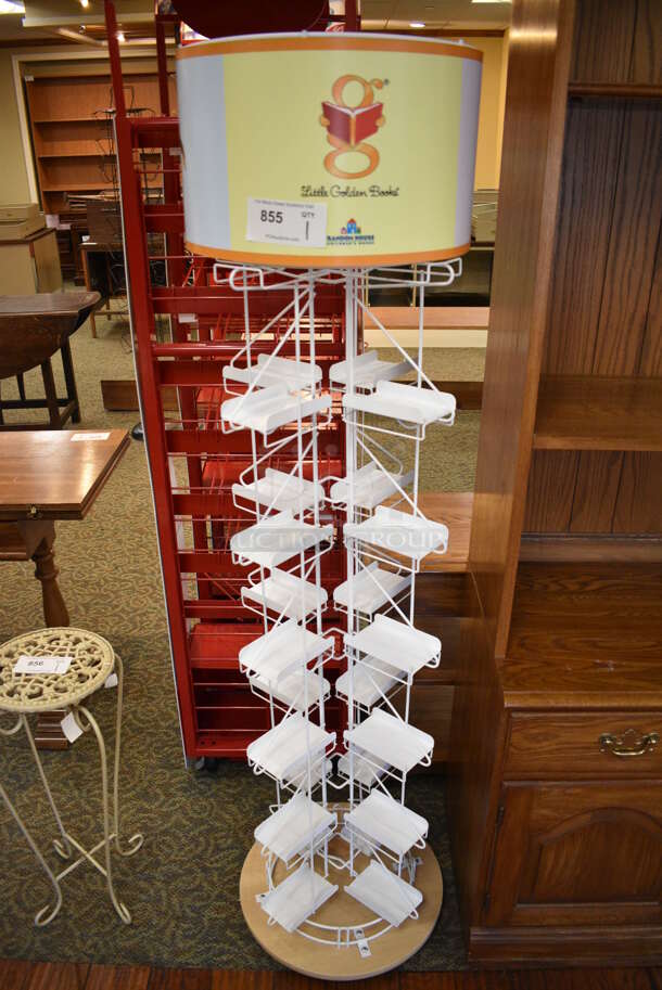 White Metal Floor Style Book Display Rack. 16x16x64.5. (gift shop) - Image 1 of 3
