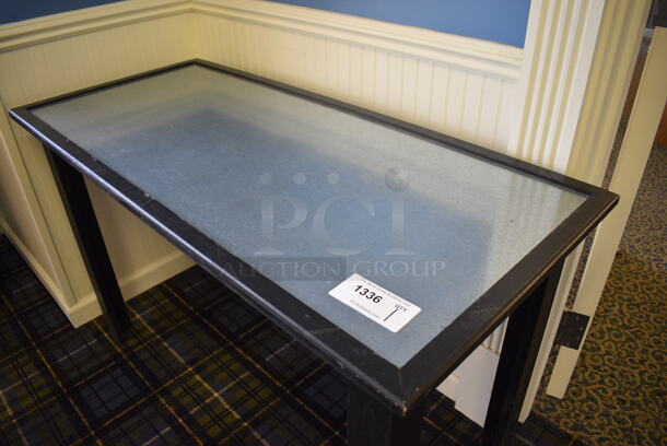Black Wooden Table w/ Metal Tabletop. 48x22x30. (blue retail store) - Image 2 of 3
